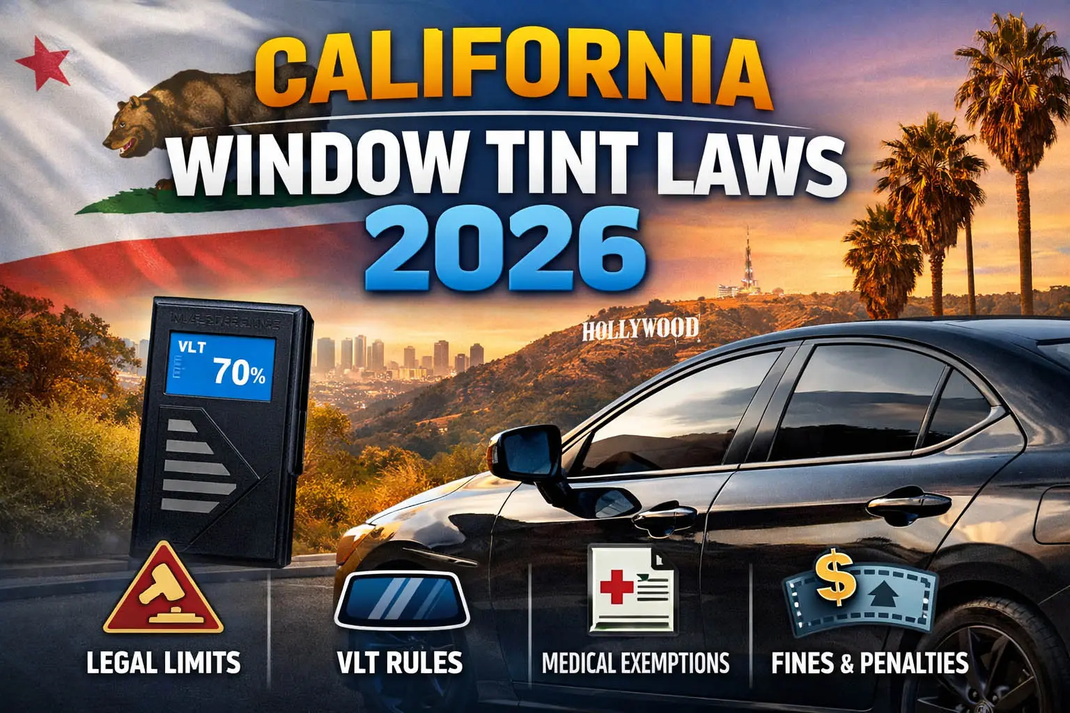 カリフォルニア州のウィンドウティント法 2026: 合法でいるために知っておくべきこと
